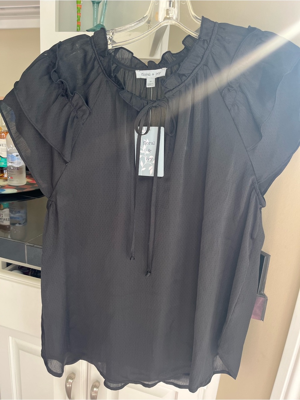 Black Ruffle Tie-Neck Blouse Brand New Size Medium